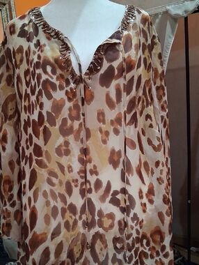 Leopard Print Sheer Tunic in Brown and Cream